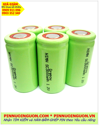 Pin sạc 1.2v SC3000mAh, Pin sạc công nghiệp đầu bằng NiMh SC3000mAh 1.2v, Cell pin Grepow NiMh SC3000mAh 1.2v